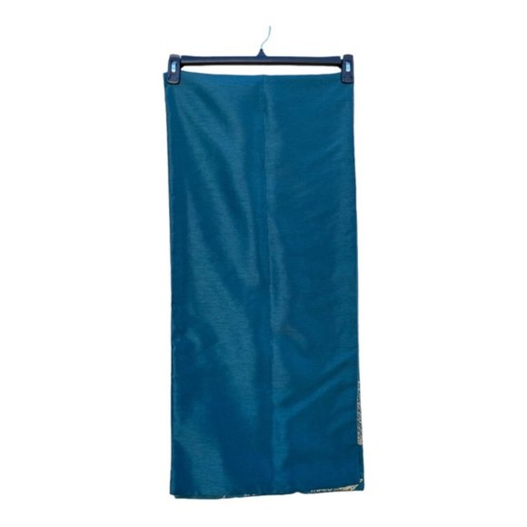 Autumn Gold Filigree Leaves Blue Table Runner with Beaded Stems 16"x 72" - Picture 2 of 8